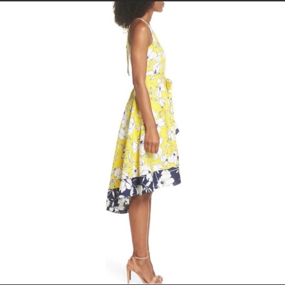 Petite Eliza J Floral Tie Waist Dress, Size 8P - Yellow - Picture 2 of 8